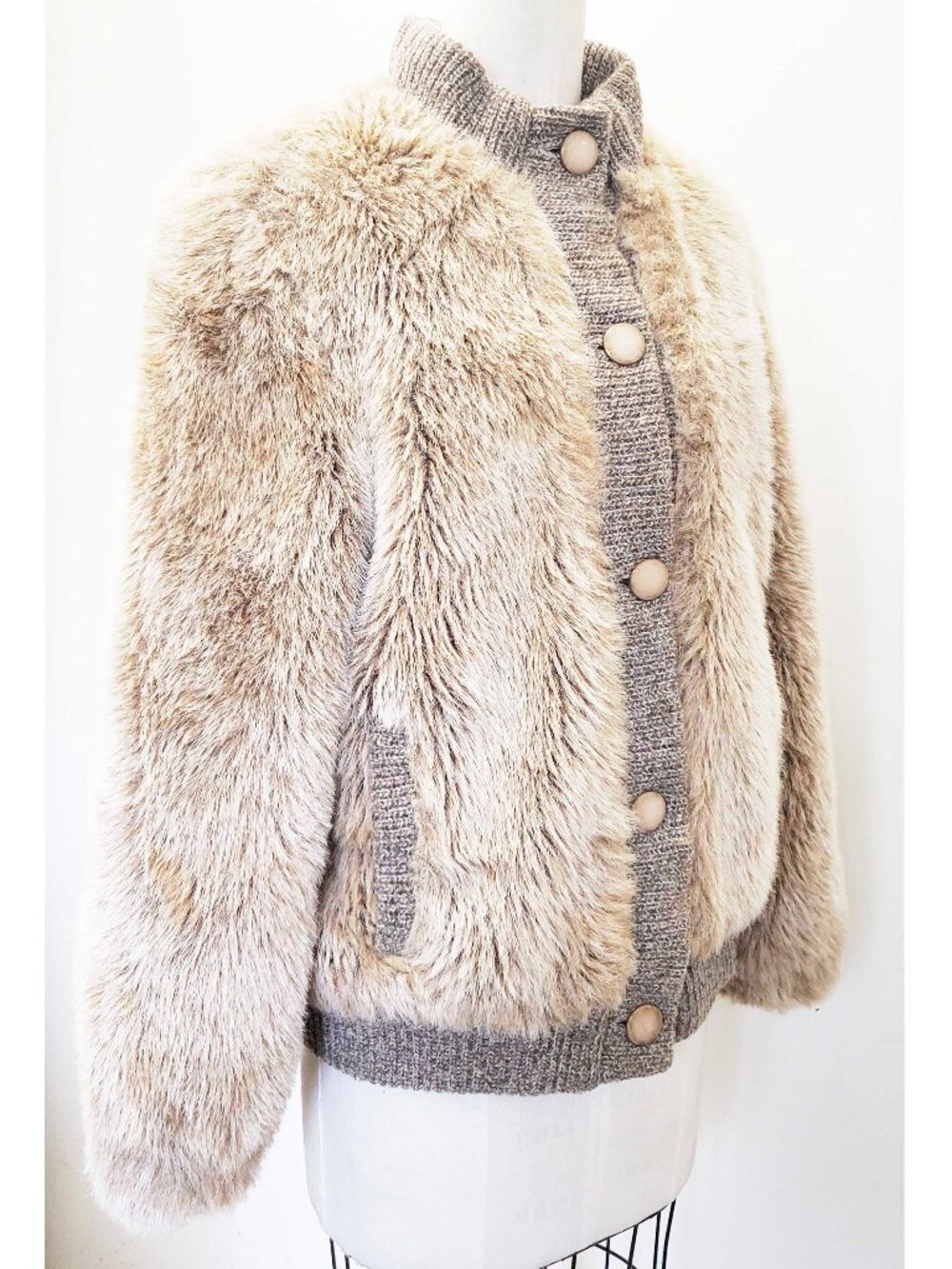 VTG 80s Monterey Woman's Blonde Faux Fur Knit Jacket Teddy Bomber Jacket